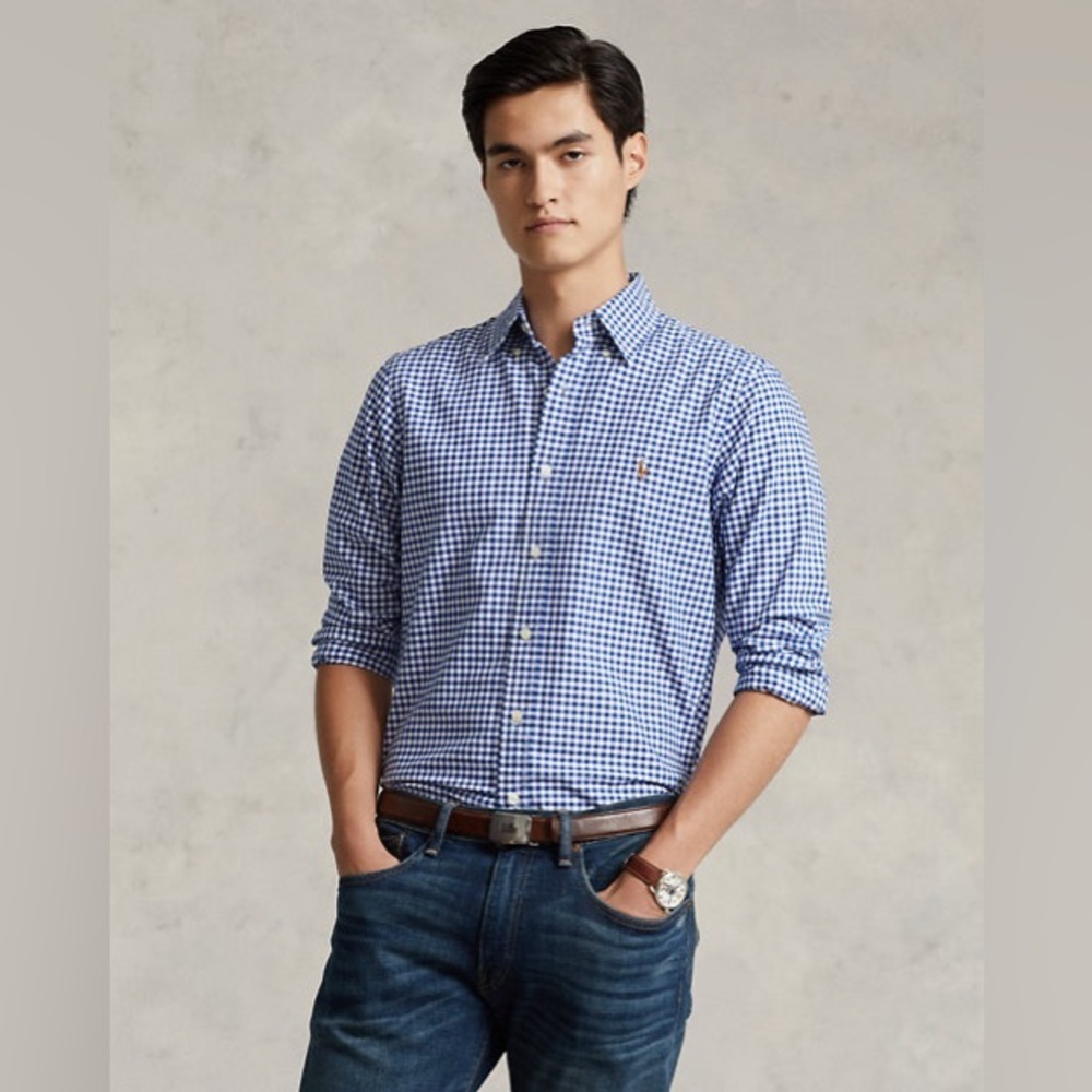 Ralph Lauren Classic Fit Navy Blue Gingham Button up Men’s shirt. Size XL Tall